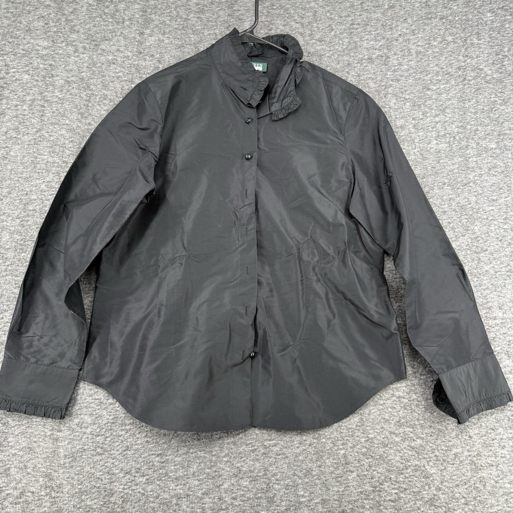Lauren Ralph Lauren Black Silk Solid Collared Long Sleeve Button-Up Blouse 12